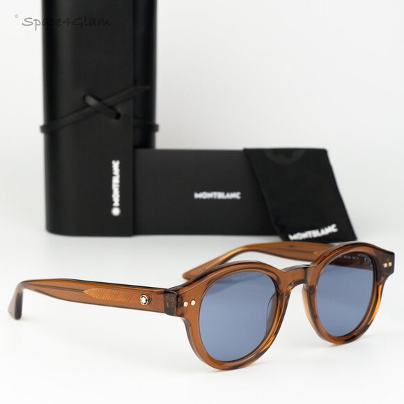 Montblanc Women Sunglasses Brown Blue Round MB0287S 003 NEW AUTHENTIC
